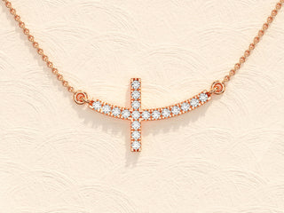 0.27 TCW Round Moissanite Diamond Sideways Cross Necklace - Barbara Maison 