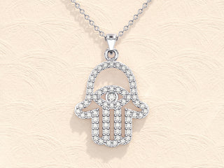 0.31 TCW Round Moissanite Diamond Hamsa Necklace - Barbara Maison 