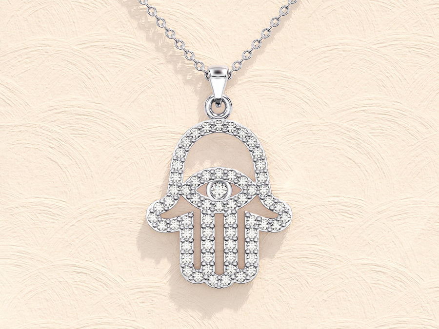 0.31 TCW Round Moissanite Diamond Hamsa Necklace - Barbara Maison 