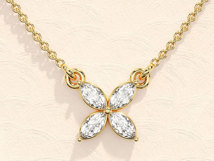 0.40 TCW Marquise Moissanite Diamond Clover Necklace - Barbara Maison 