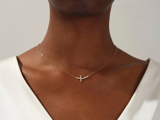 0.27 TCW Round Moissanite Diamond Sideways Cross Necklace - Barbara Maison 