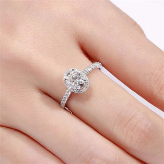 1.0 CT Oval F/VS1 CVD Diamond halo Pave Setting Engagement Ring - Barbara Maison 