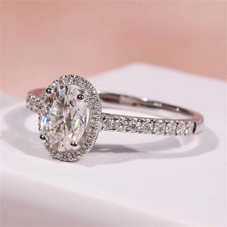 1.0 CT Oval F/VS1 CVD Diamond halo Pave Setting Engagement Ring - Barbara Maison 