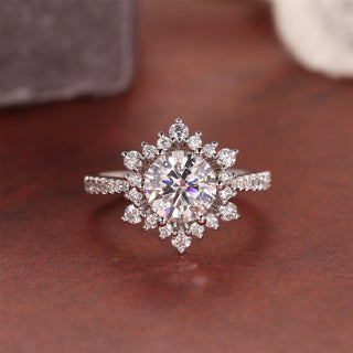 1.0 - 3.0 CT Round F/VS1 CVD Diamond Halo Pave Setting Engagement Ring - Barbara Maison 