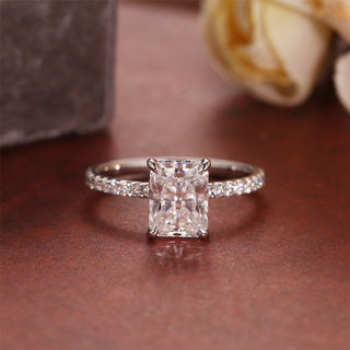 2.0 - 4.0 CT Radiant E/VS1 CVD Diamond Pave Setting Engagement Ring - Barbara Maison 