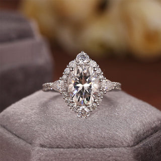 4.5 CT Oval F/VS1 CVD Diamond Halo Pave Setting Engagement Ring - Barbara Maison 