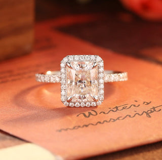 2.0-4.0 CT Radiant F/VS1 CVD Diamond halo Pave Setting Engagement Ring - Barbara Maison 