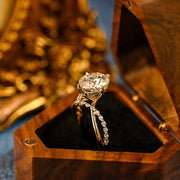 Round cut lab grown diamond unique engagement ring in a contemporary setting with elegant design on polished gold band