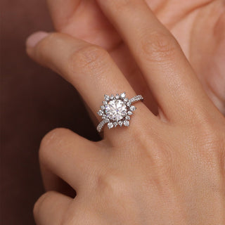 1.0 - 3.0 CT Round F/VS1 CVD Diamond Halo Pave Setting Engagement Ring - Barbara Maison 