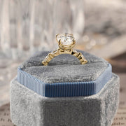 Oval cut F/VS1 lab grown diamond pavé engagement ring, 1.0 to 3.0 carats, with side stones set in polished gold band