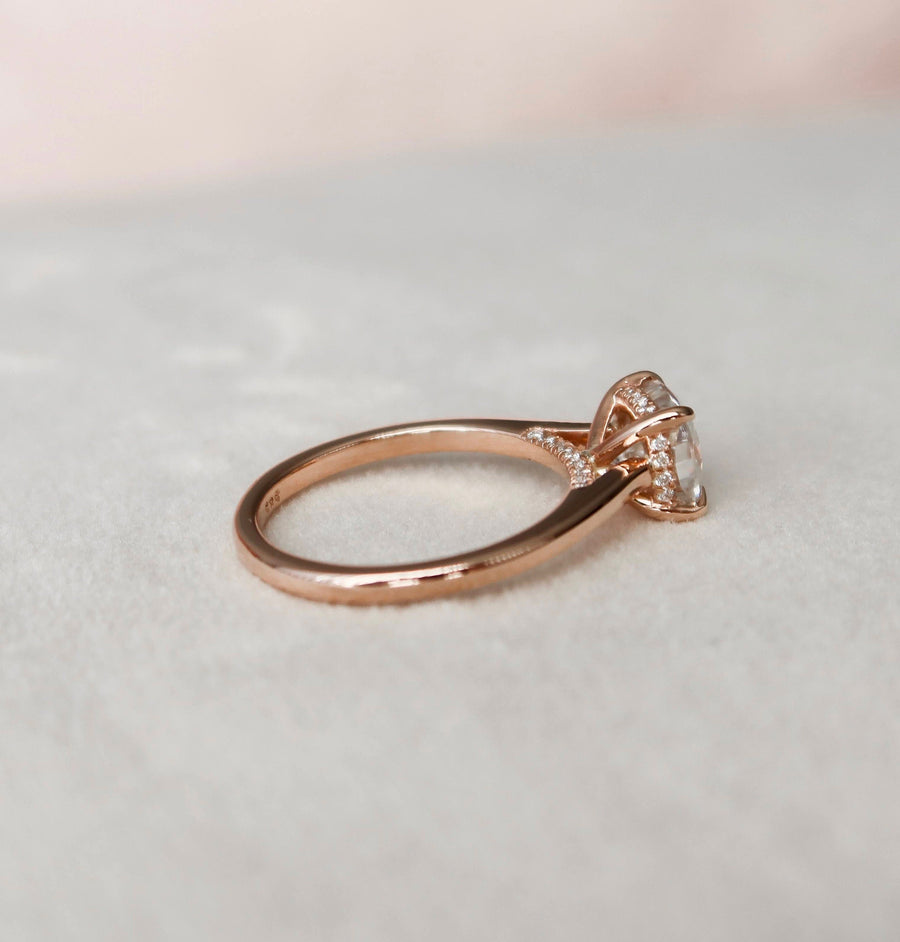 2.0 CT Cushion Hidden Halo & Solitaire Moissanite Engagement Ring - Barbara Maison 