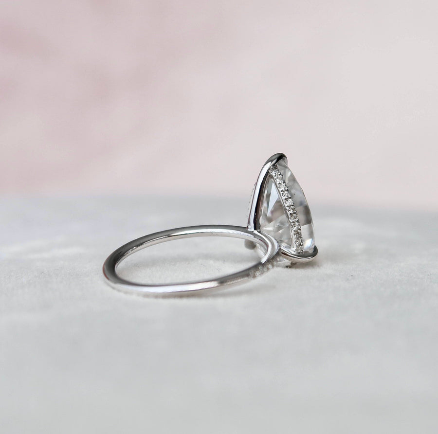 4.5 CT Pear Cut Solitaire & Pave Setting Moissanite Engagement Ring - Barbara Maison 
