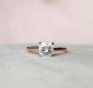 2.0 CT Cushion Hidden Halo & Solitaire Moissanite Engagement Ring - Barbara Maison 