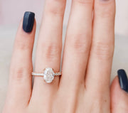 2.0 CT Oval Hidden Halo & Pave Setting Moissanite Engagement Ring - Barbara Maison 