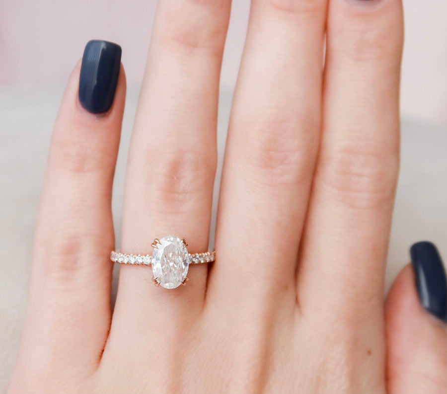2.0 CT Oval Hidden Halo & Pave Setting Moissanite Engagement Ring - Barbara Maison 