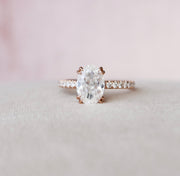 2.0 CT Oval Hidden Halo & Pave Setting Moissanite Engagement Ring - Barbara Maison 