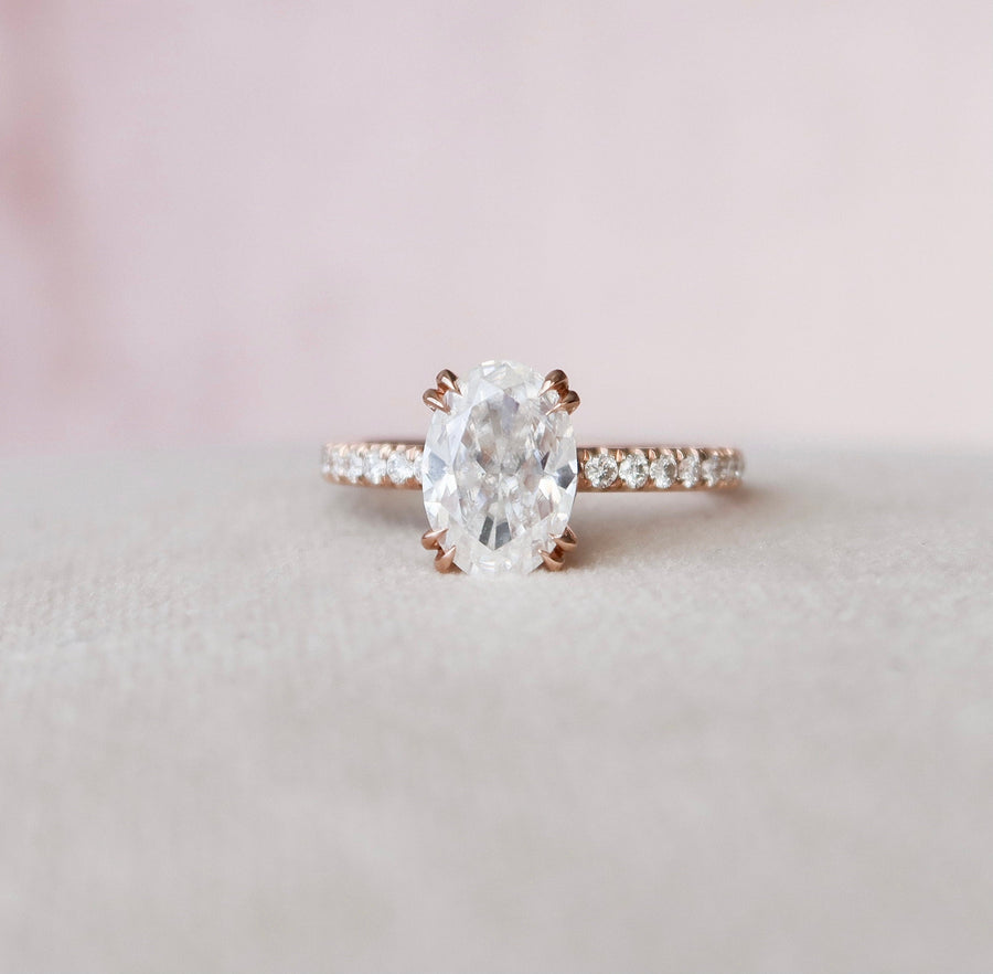 2.0 CT Oval Hidden Halo & Pave Setting Moissanite Engagement Ring - Barbara Maison 