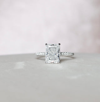 3.5 CT Radiant Hidden Halo Pave Moissanite Engagement Ring - Barbara Maison 