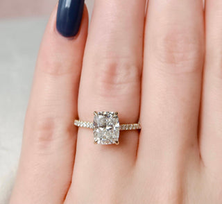 2.5 CT Cushion Hidden Halo & Pave Setting Moissanite Engagement Ring - Barbara Maison 