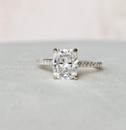 2.5 CT Cushion Hidden Halo & Pave Setting Moissanite Engagement Ring - Barbara Maison 