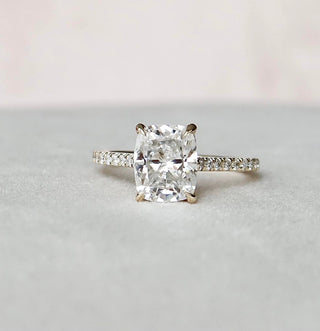 2.5 CT Cushion Hidden Halo & Pave Setting Moissanite Engagement Ring - Barbara Maison 