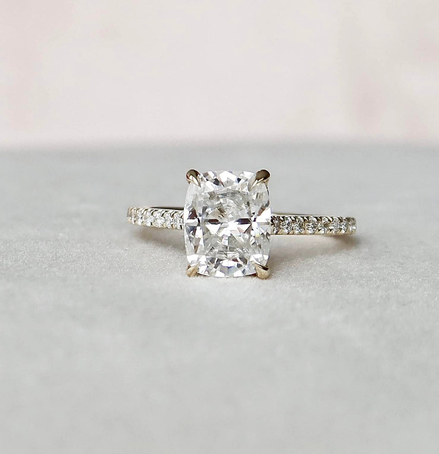 2.5 CT Cushion Hidden Halo & Pave Setting Moissanite Engagement Ring - Barbara Maison 