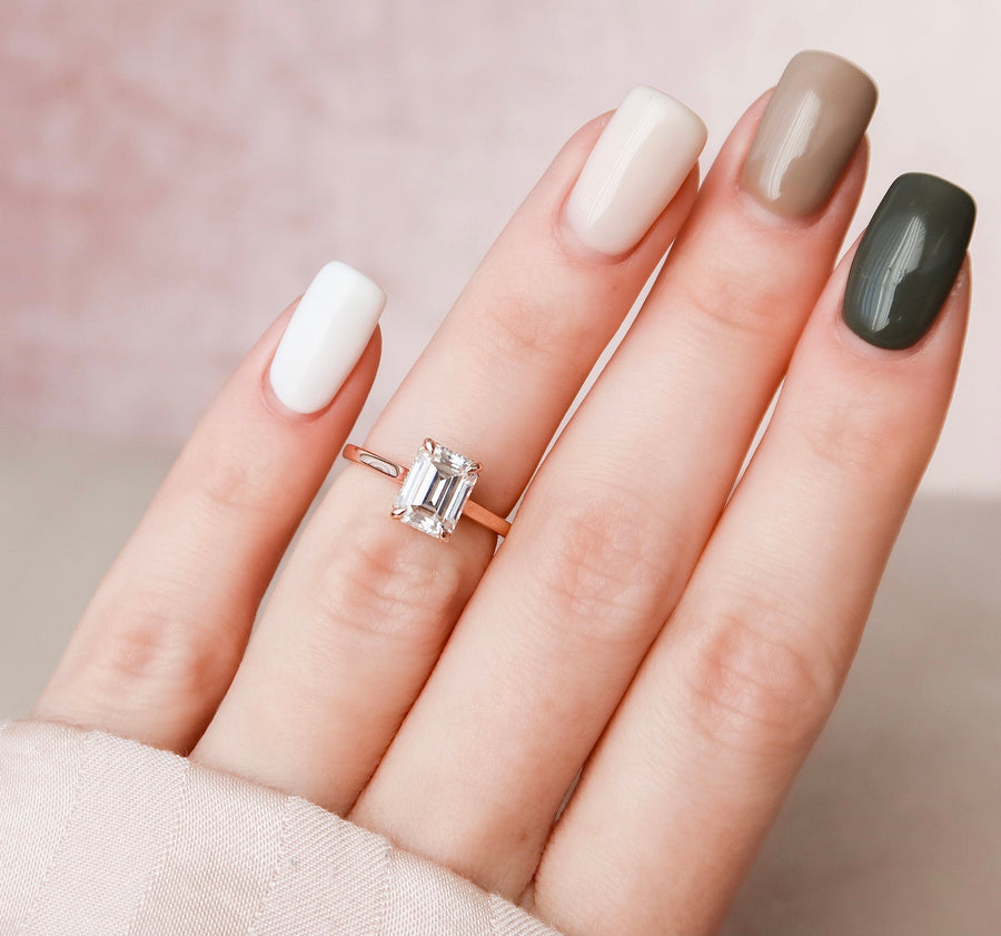 1.5 CT Emerald Solitaire & Hidden Halo Moissanite Engagement Ring - Barbara Maison 