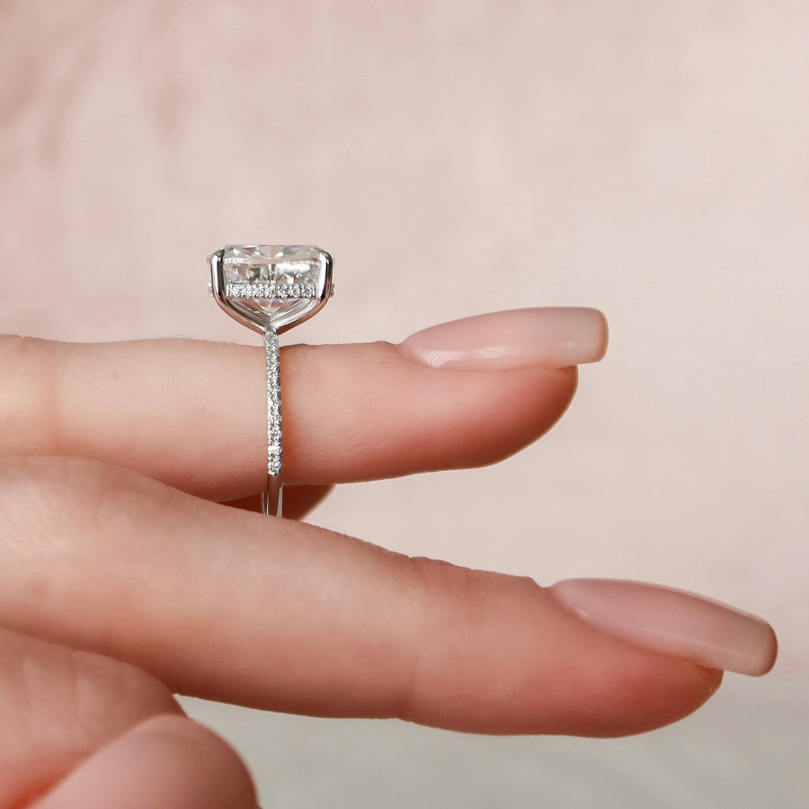 6.0 CT Elongated Cushion Cut Pave Moissanite Engagement Ring - Barbara Maison 