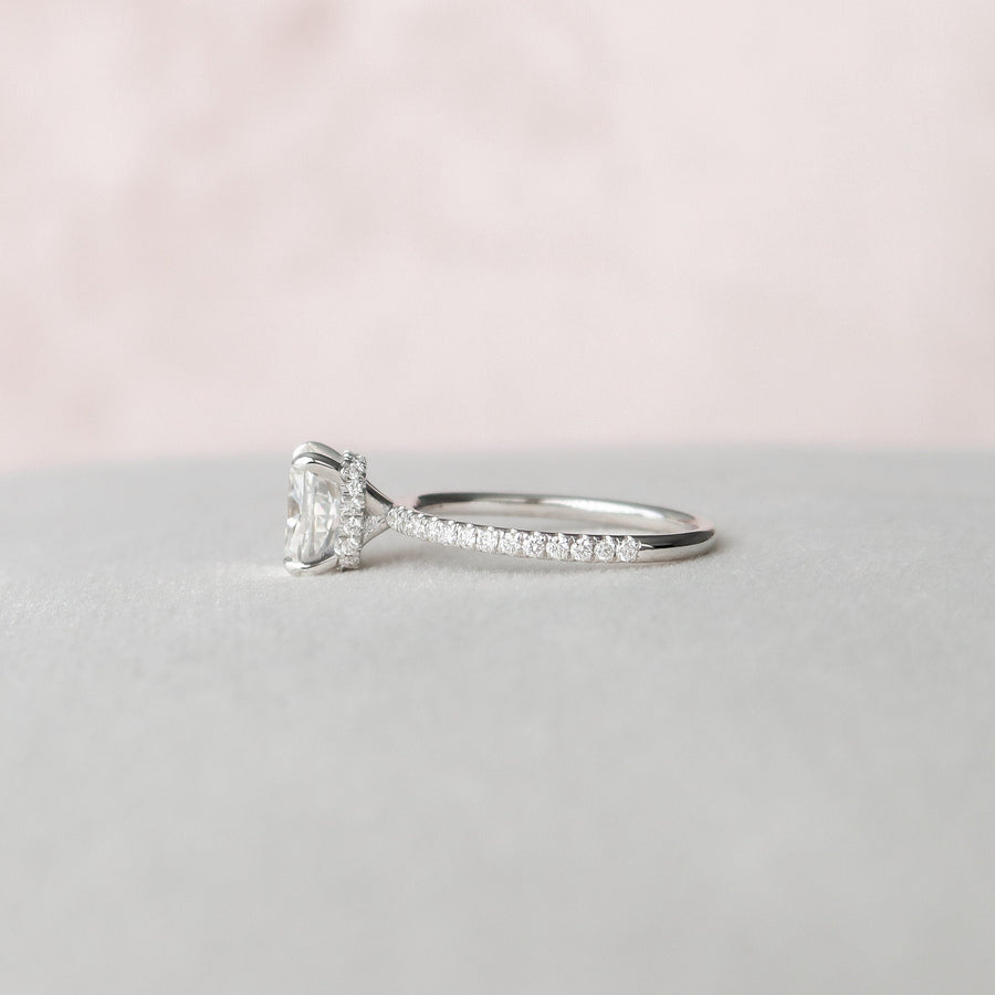 1.5 CT Cushion Hidden Halo Pave Moissanite Engagement Ring - Barbara Maison 