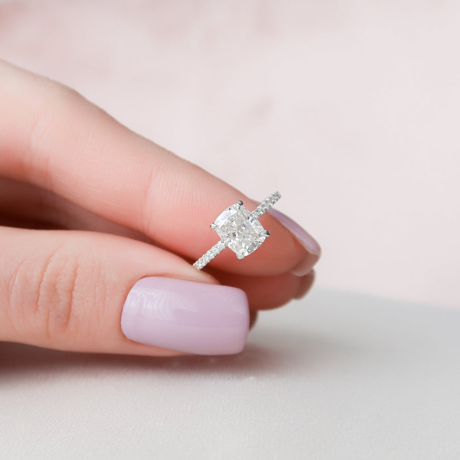1.5 CT Cushion Hidden Halo Pave Moissanite Engagement Ring - Barbara Maison 