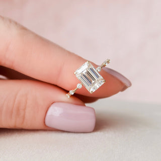 3.0 CT Emerald Cut Dainty Style Pave Moissanite Engagement Ring - Barbara Maison 