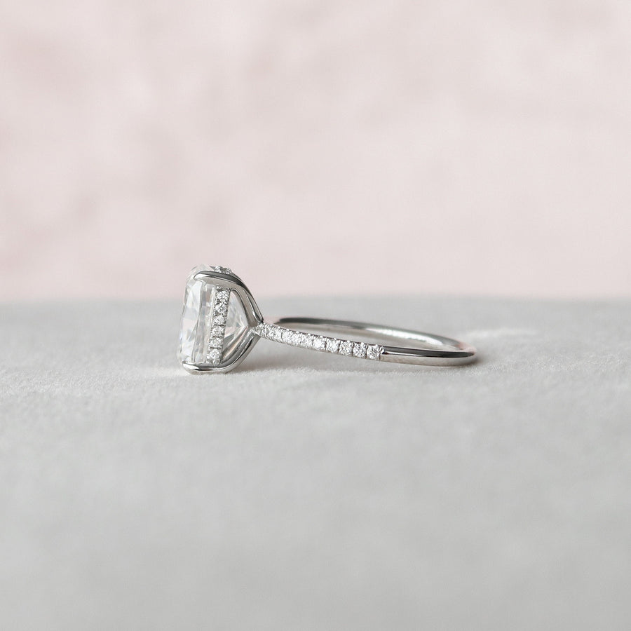 4.0 CT Cushion Hidden Halo & Pave Setting Moissanite Engagement Ring - Barbara Maison 