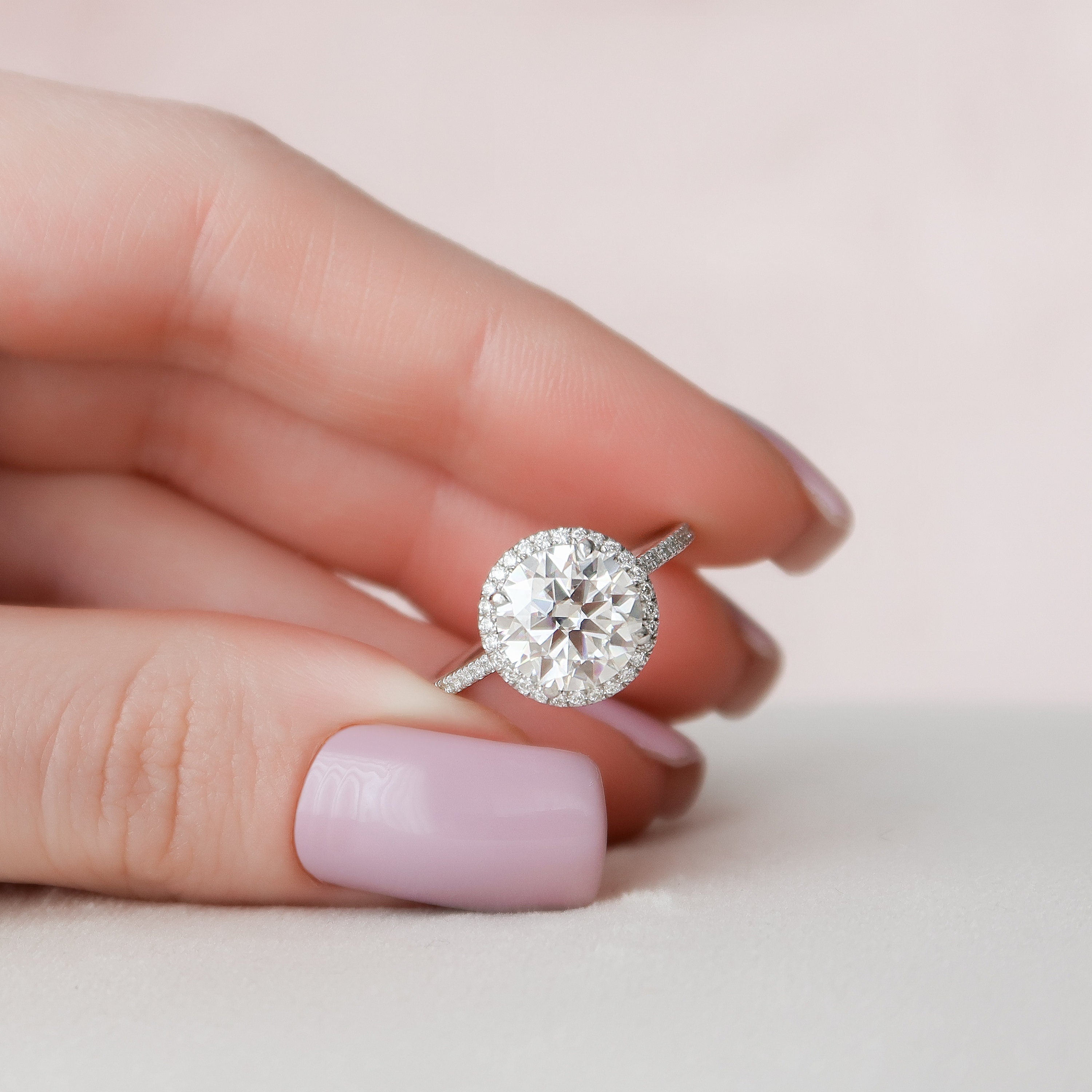 3.0 CT Round Cut Halo Style Moissanite Engagement Ring - Barbara Maison 