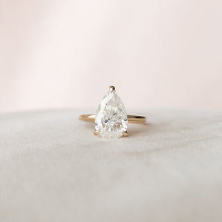 2.5 CT Pear Cut Solitaire & Hidden Halo Moissanite Engagement Ring - Barbara Maison 