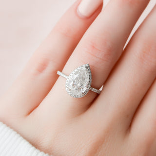 2.5 CT Pear Cut Halo & Pave Moissanite Engagement Ring - Barbara Maison 