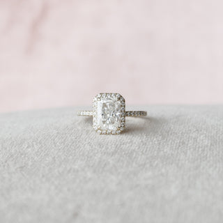 2.0 CT Radiant Halo Pave Moissanite Engagement Ring - Barbara Maison 