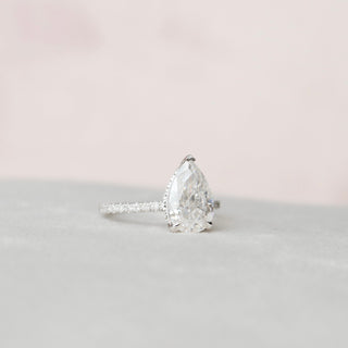 2.0 CT Pear Cut Pave & Hidden Halo Style Moissanite Engagement Ring - Barbara Maison 