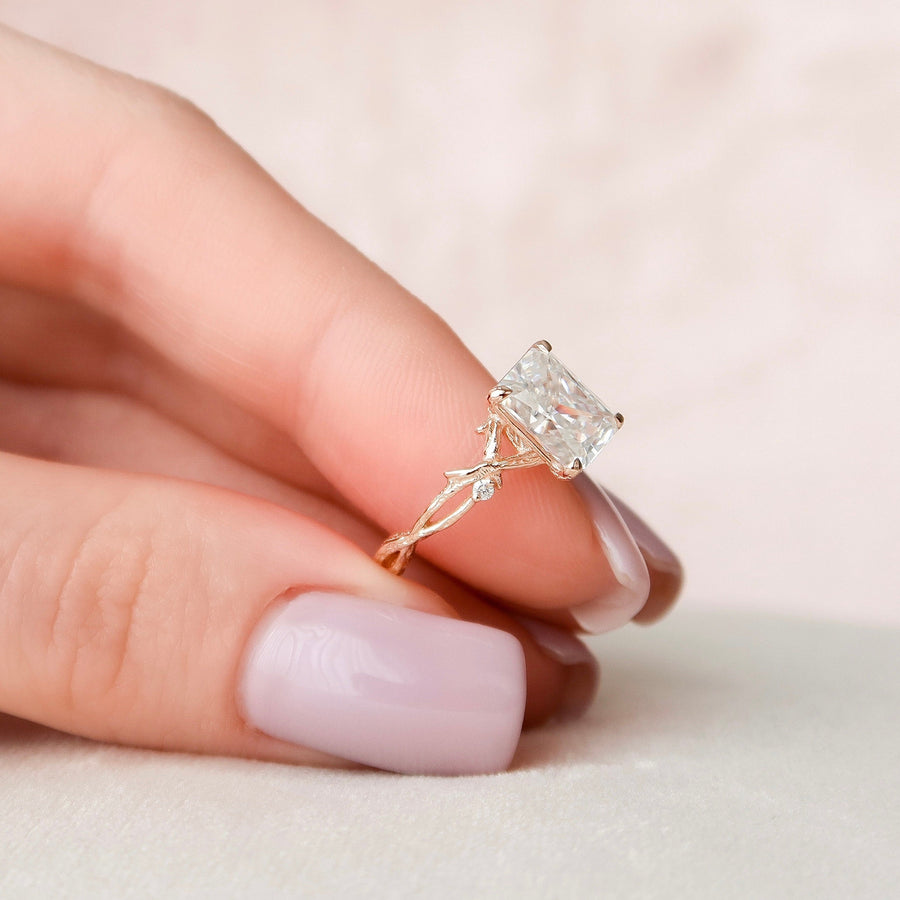 2.0 CT Radiant Solitaire & Twig Pave Moissanite Engagement Ring - Barbara Maison 