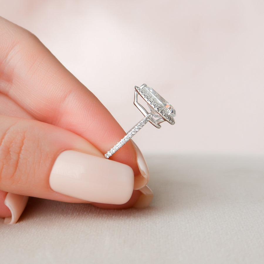 2.5 CT Pear Cut Halo & Pave Moissanite Engagement Ring - Barbara Maison 