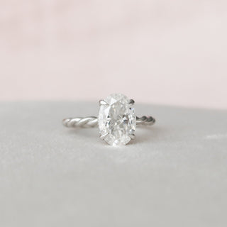 2.0 CT Oval Twisted Band & Hidden Halo Moissanite Engagement Ring - Barbara Maison 