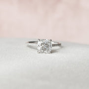 3.0 CT Cushion Hidden Halo & Pave Setting Moissanite Engagement Ring - Barbara Maison 