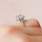 3.0 CT Cushion Hidden Halo & Pave Setting Moissanite Engagement Ring - Barbara Maison 