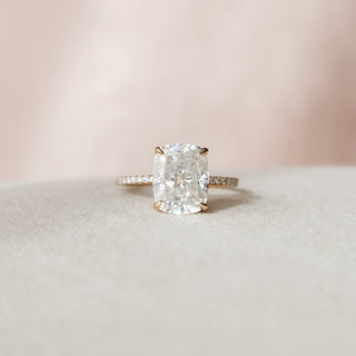 4.0 CT Cushion Hidden Halo & Pave Setting Moissanite Engagement Ring - Barbara Maison 