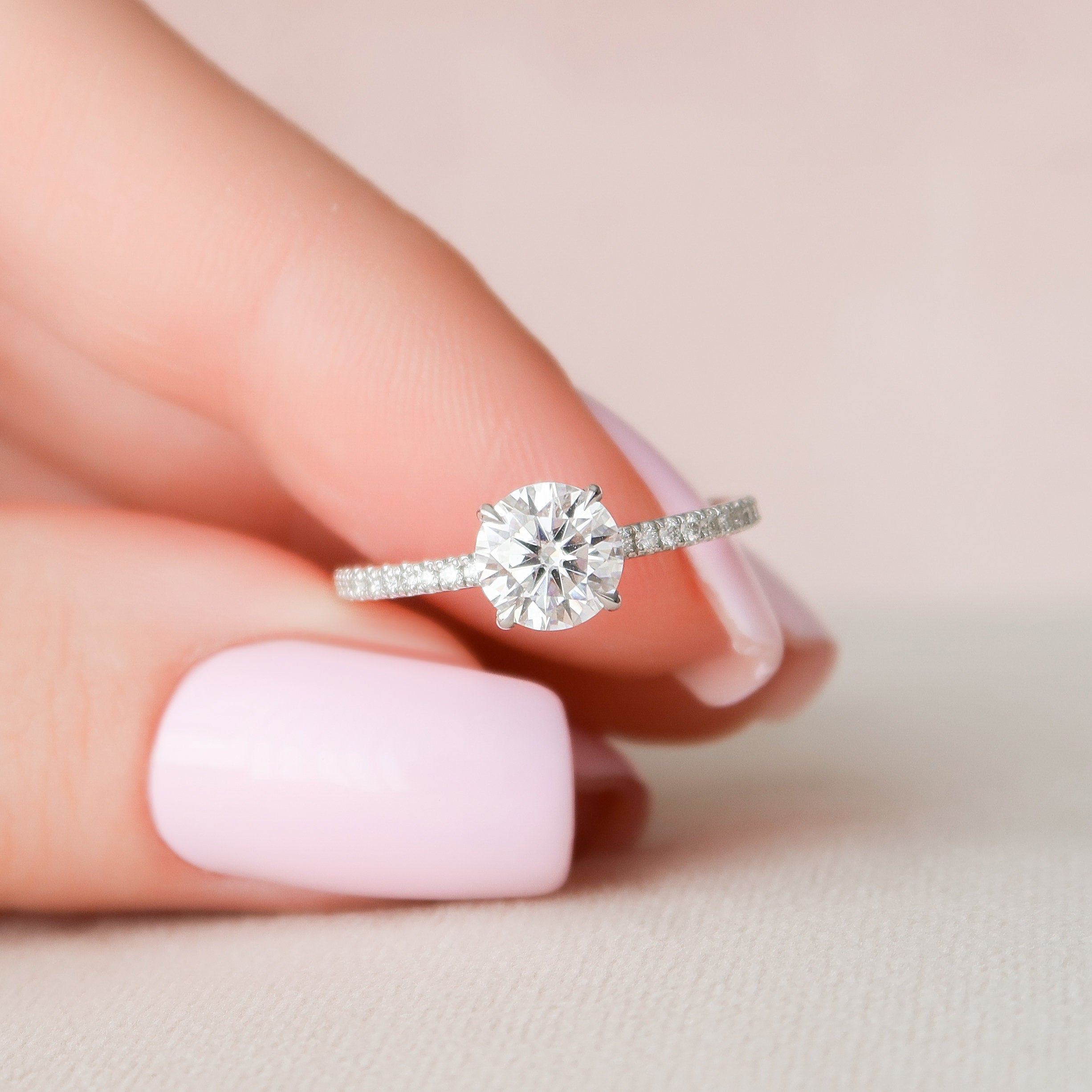 1.0 CT Round Hidden Halo & Pave Setting Moissanite Engagement Ring - Barbara Maison 