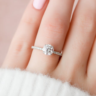 1.0 CT Round Hidden Halo & Pave Setting Moissanite Engagement Ring - Barbara Maison 