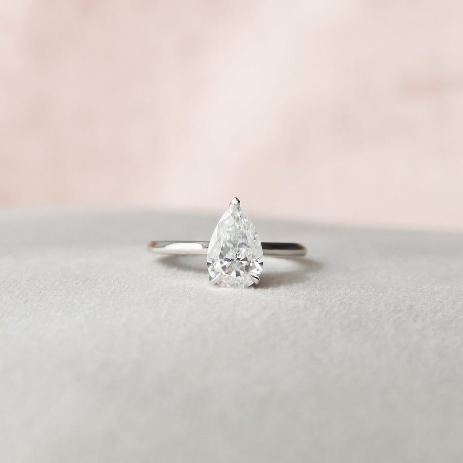 1.5 CT Pear Hidden Halo Moissanite Engagement Ring - Barbara Maison 