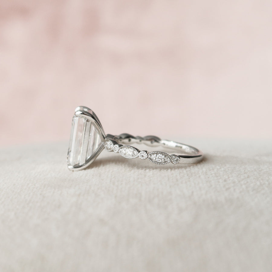 5.0 CT Emerald Milgrain Vintage Style Moissanite Engagement Ring - Barbara Maison 