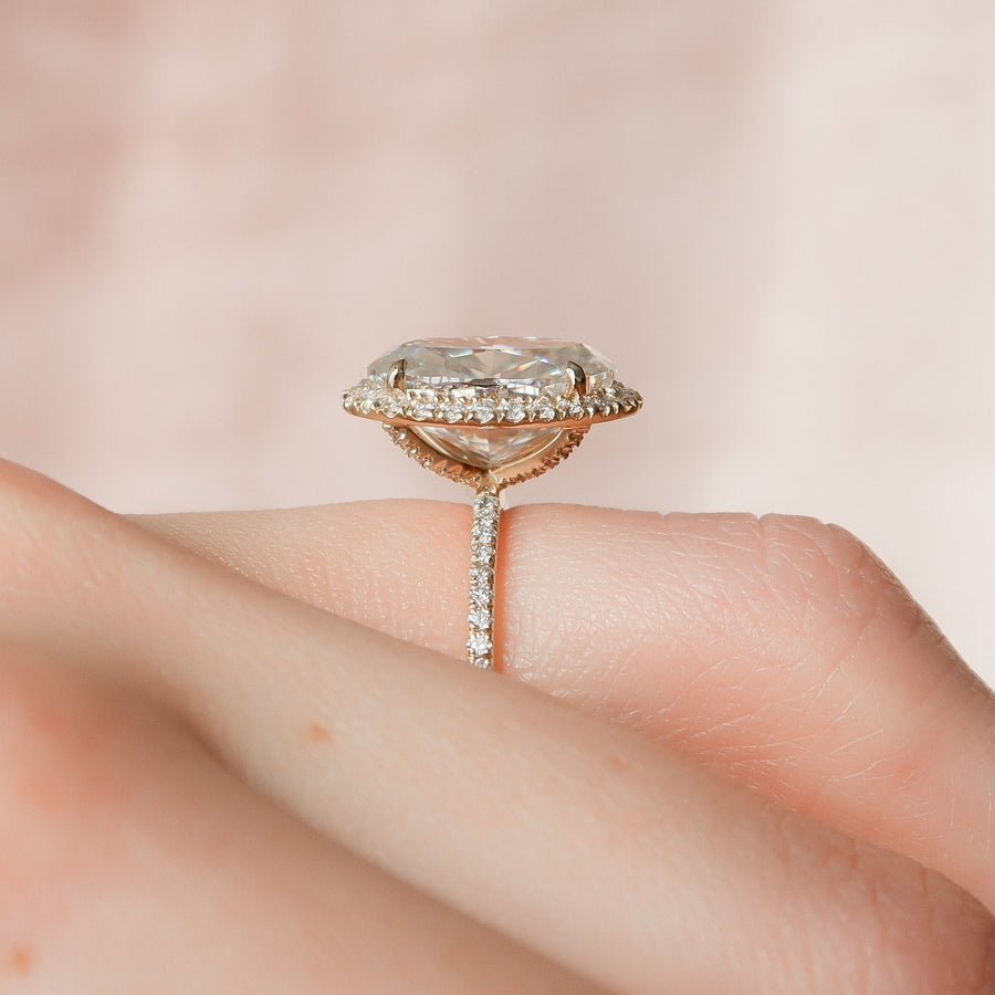 4.5 CT Oval Cut Halo Style Moissanite Engagement Ring - Barbara Maison 