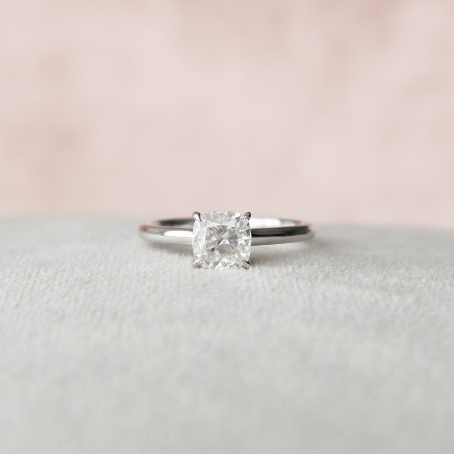 1.0 CT Cushion Hidden Halo Style Moissanite Engagement Ring - Barbara Maison 