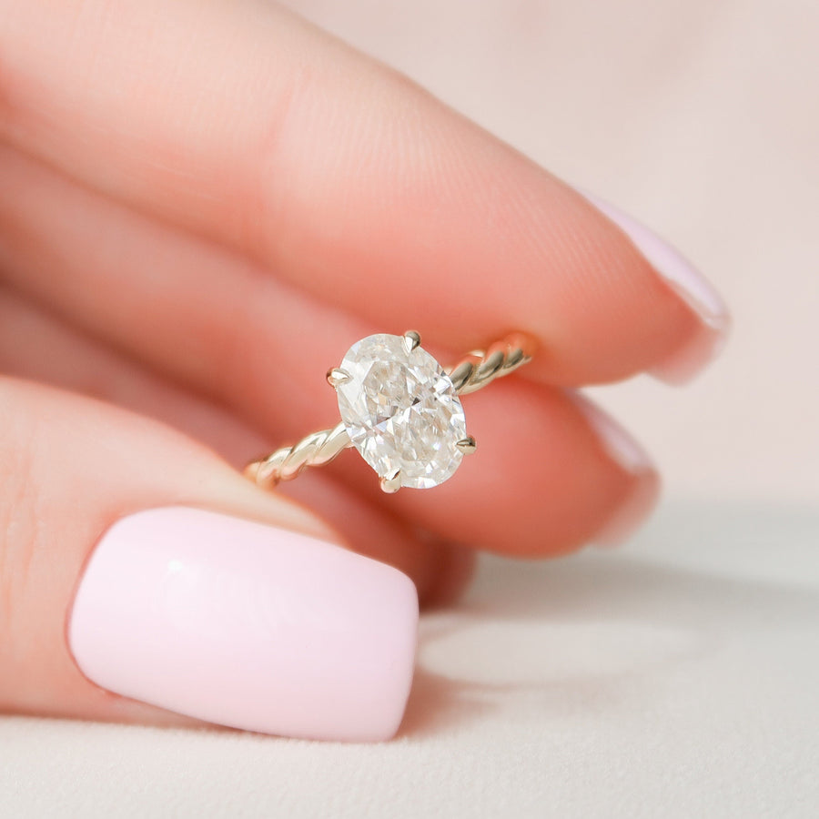 1.5 CT Oval Hidden Halo Moissanite Engagement Ring With Twisted Band - Barbara Maison 